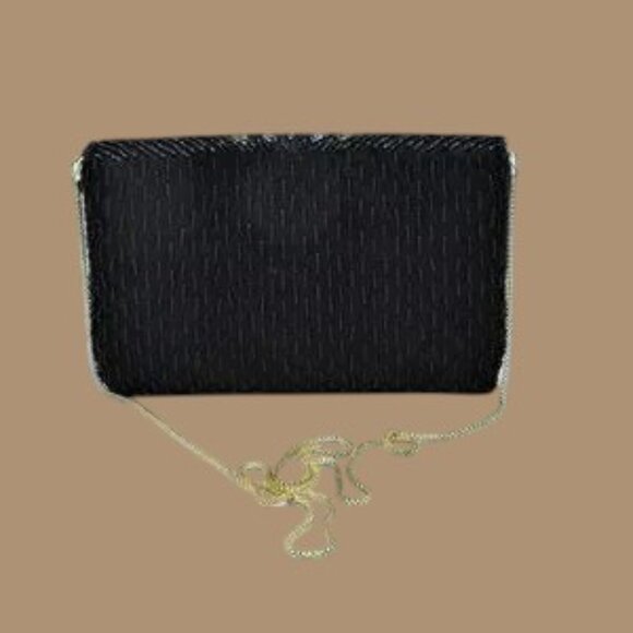 Vintage La Regale Ltd Beaded Peacock Tail Evening Bag Crossbody Gold Chain - Picture 4 of 7